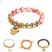 Bracelet de charme d&#39;électrodéposition d&#39;or de perle d&#39;acier inoxydable, bracelet de charme de perle de main de Fatima